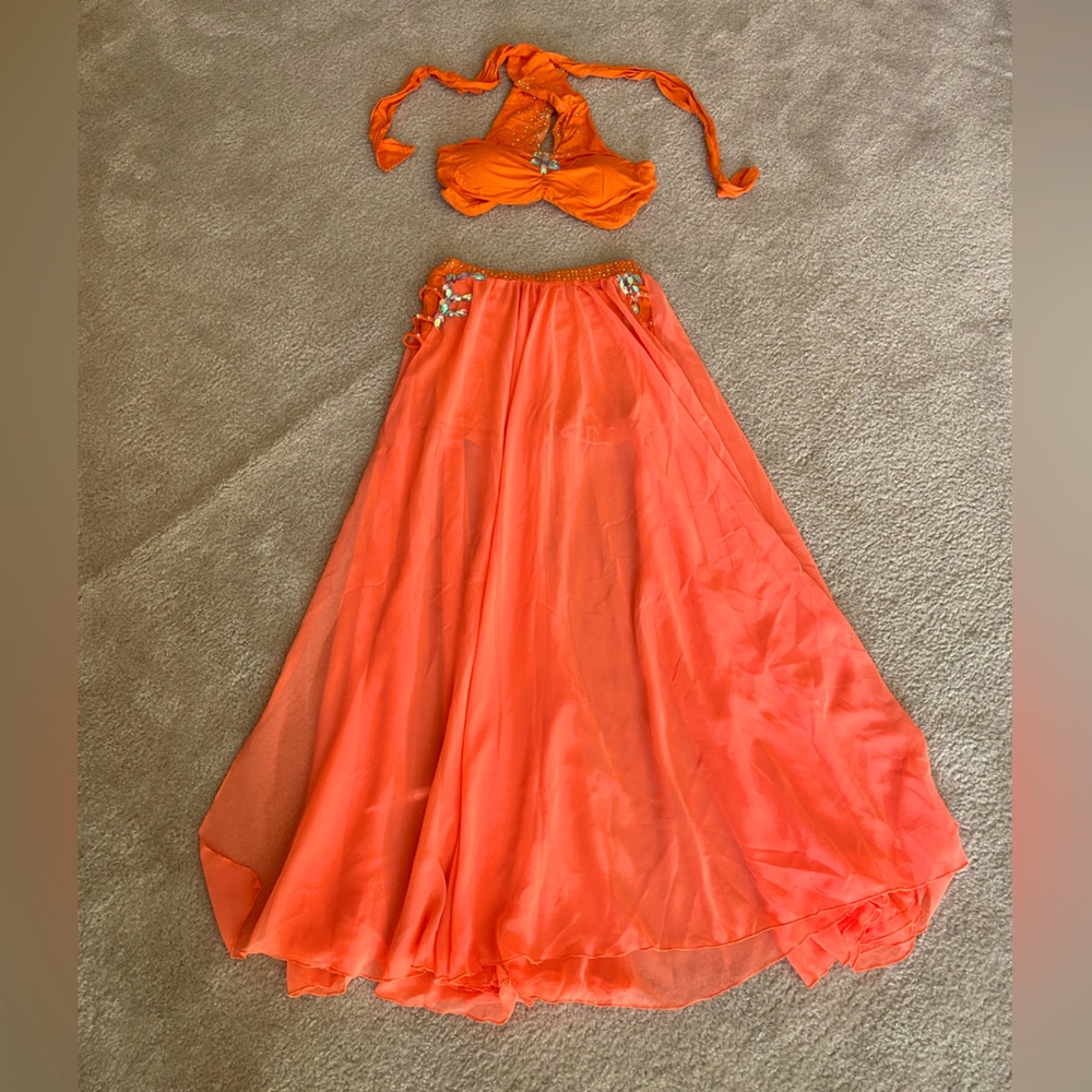 Orange Belly Dance Costume Bra and Skirt XL